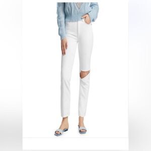 Women’s RE/DONE X REVOLVE white 70s Straight-Leg With Rip at knee Jeans sz 27